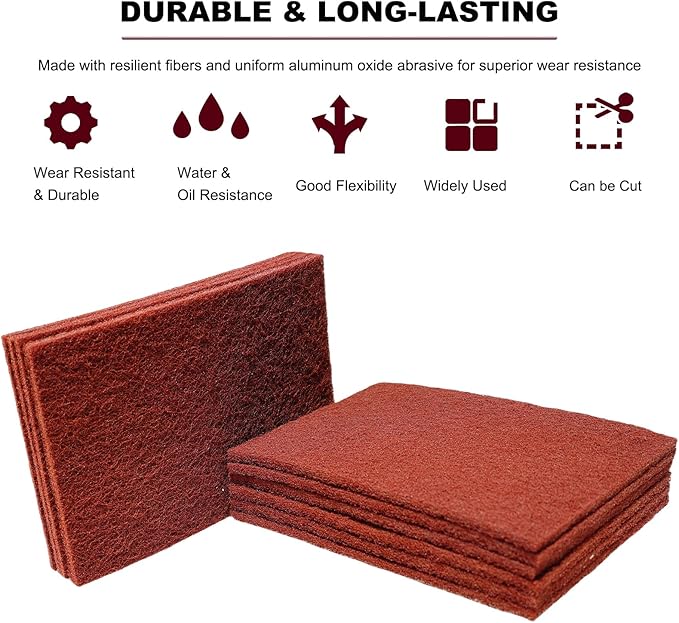 Premium 10 Pack 6" x 9" Red General Purpose Scuff Pads - Scuffing, Scouring, Sanding, Paint Primer Prep Adhesion Scratch - Surface Preparation Automotive Car Auto Body Woodworking Wood (400 Grit)