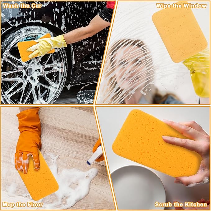 24 Pcs Large Cleaning Sponges Bulk, 7.6 x 5.3 x 1.9 Inch Yellow Reusable Grout Sponge Super Absorbent Non-Scratch Car Wash Sponges for Car, Floors, Windows, Dishes Cleaning