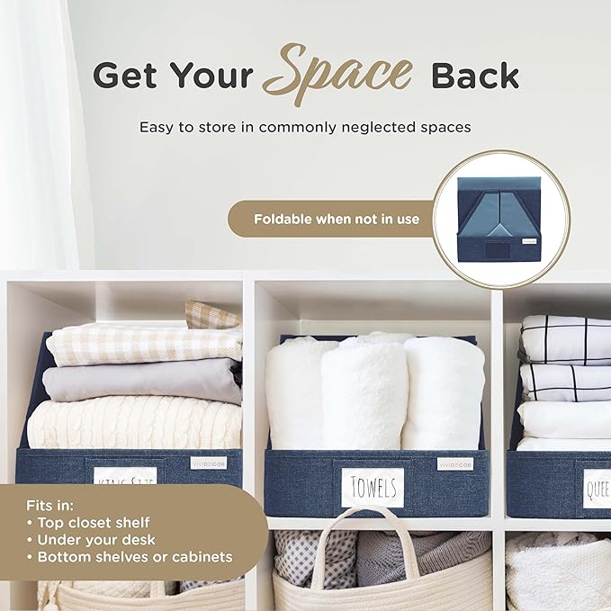 Trapezoid Storage Bins – 12x12x10 Fabric Storage Baskets, Collapsible Easy-Access Organiser Boxes for Baby Clothes, Kids Room Organizer – Navy Blue, 3 Pack