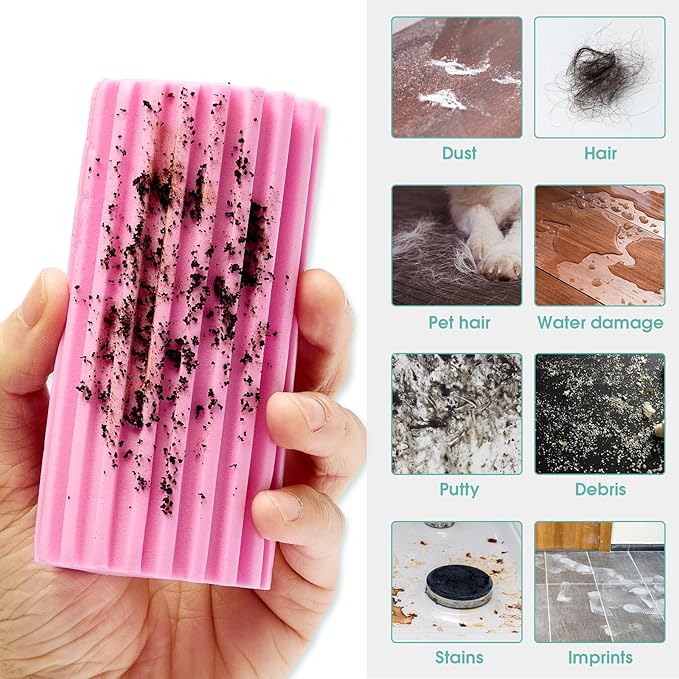 4 Pack Damp Dusting Sponge Duster, Pink Dust Cleaning Sponge, Reusable Household Cleaning Sponge Tool for Blinds, floorboards, Fan Blades, Vents, Glass, Railings, Mirrors