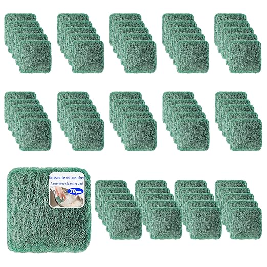 70-Pack Green Stainless Steel Soap Pads | Bulk Reusable Steel Wool Pads | Heavy-Duty Scouring Pads Pot Scrubber