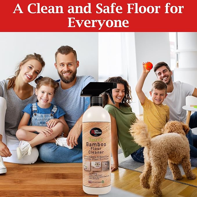 Rock Doctor Flooraid+ Bamboo Floor Cleaner Spray, 2 Pack, Heavy Duty Non Abrasive Cleaning Solution for Hard Floors, Counters, and Surfaces, Rinse Free