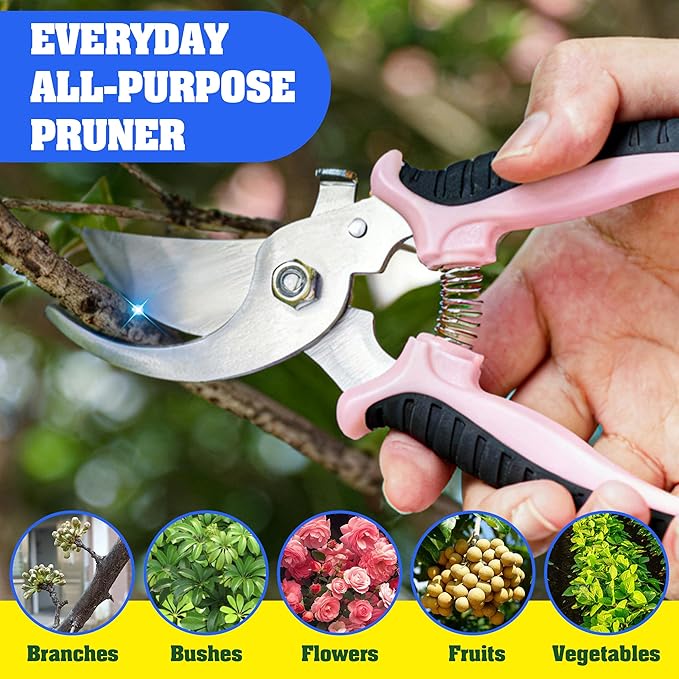 4 Pack Garden Pruning Shears, Stainless Steel Garden Shears, Gardening Shears, Garden Scissors, Clippers, Pruning Snips, Pruning Shears for Gardening Tools (Pink)