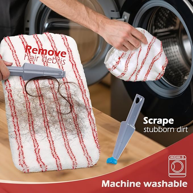 Masthome Extra Large Microfiber Mop for Floor Cleaning, 16“ Flat Mop with 5 Pad for Wet & Dry Use, Dust Mop for Hardwood Laminate Tile Ceramic, 1 Cleaning Scraper Included-Red