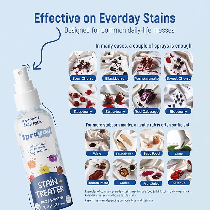 Fast & Effective Stain Treater Spray, Multi-Purpose Stain Remover, Messy Eater Stain Treater Concentrated Formula, Gentle on Clothing and Baby Textiles, 4.33 fl oz.