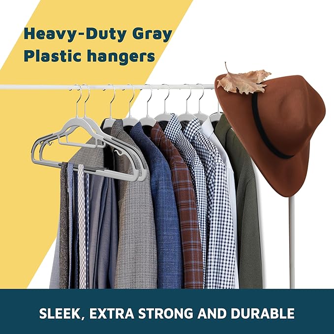 Lifemaster Plastic Clothes Hanger Set - 80 Pieces Versatile, Lightweight, Space-Saving, Non-Slip, Slim Designed, Dry and Wet Clothes Hanger Set with 360° Swivel Hook and Rubber Coating - Gray