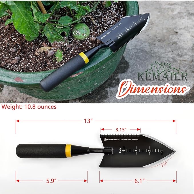 Heavy - Duty Trowel Garden Tool - Stainless Steel Serrated Hand Shovel for Effortless Digging, Weed Control, and Precise Bulb Planting with Included Sheath