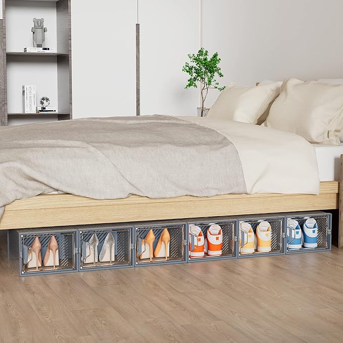 SIMPDIY Shoe Storage, 12 Pack X-Large Shoe Organizer for Closet, Shoe Boxes Clear Plastic Stackable Shoe Storage Boxes for Size 13