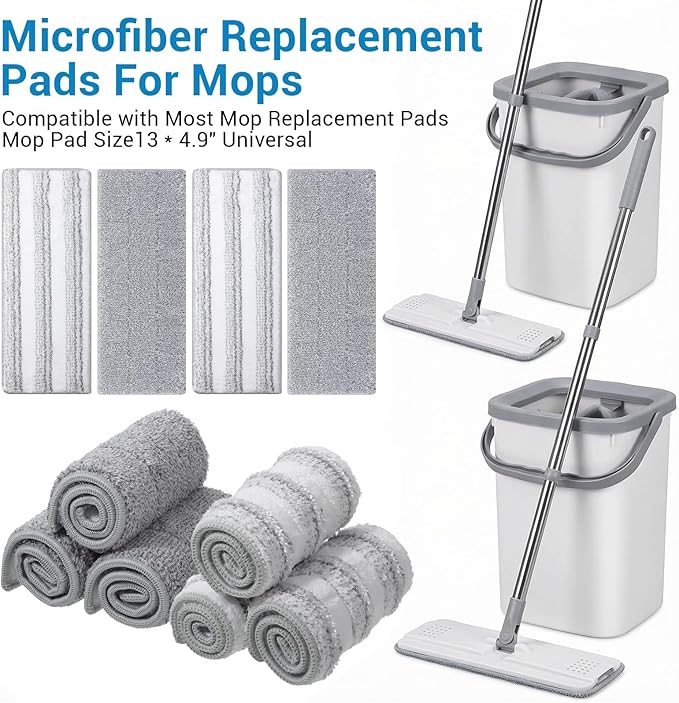 20Pcs Mop Replacement Pads Compatible with Flat Mop or Mop Bucket Set, 13" X 4.9" Universal Mop Pads Mop Head Refills Washable Wet Mops, Microfiber Flat Mop Pad for Most 11-13” Size Mops