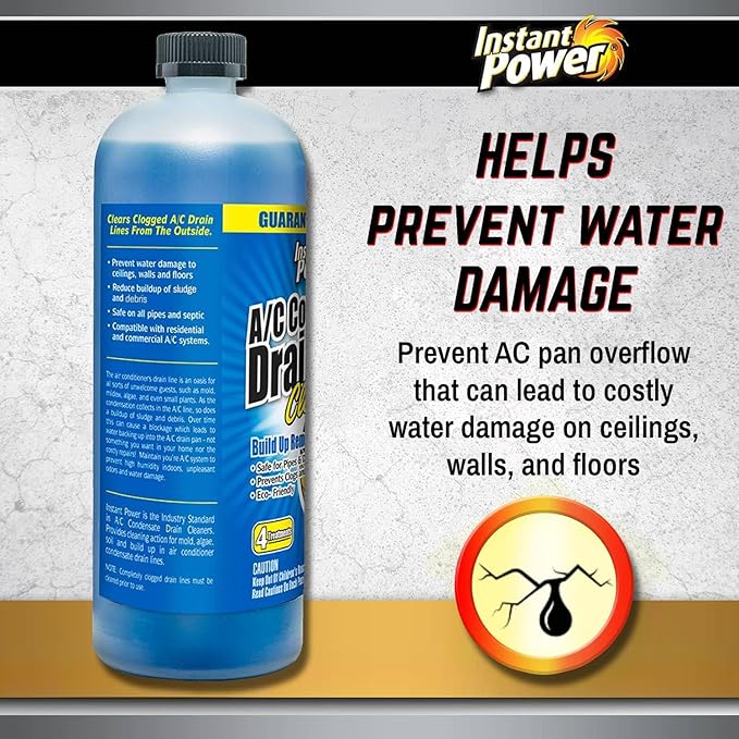 Instant Power A/C Condensate Drain Line Cleaner - AC & HVAC Unclogger for Air Conditioner Drain Lines, Prevents Odors & Water Damage, Safe for Pipes & Septic Systems - 32 oz (Pack of 1)
