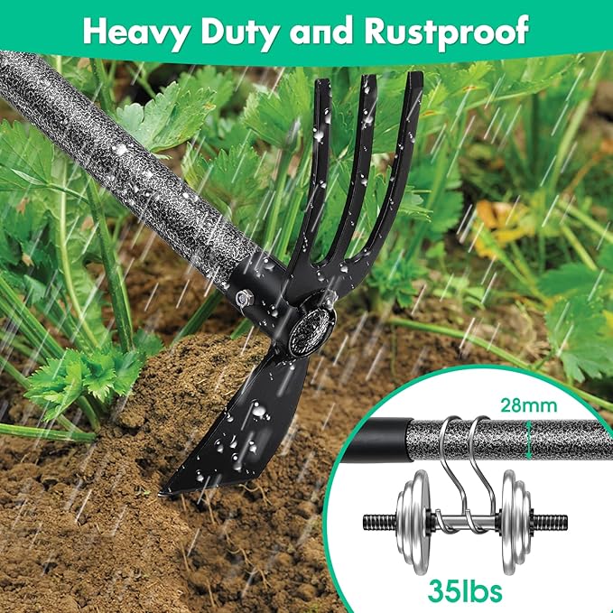 Lilyvane Hoe Garden Tool,45 Inch Long Garden Hoe and Cultivator, Garden Hand Tiller with Long Handle,Heavy Duty Garden Tools Hoe Cultivator for Gardening,Weeding, Tilling,Lossening Soil,Planting