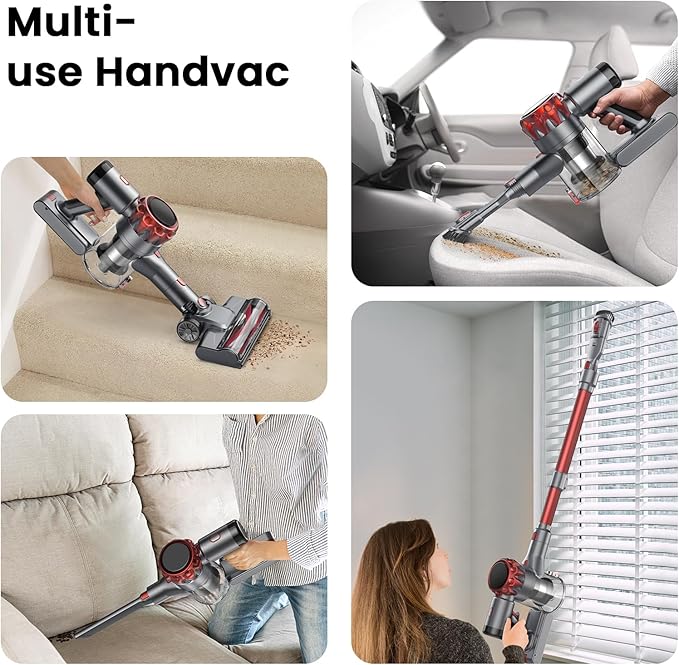UML0 S3P Cordless Vacuum Cleaner, 45kPa Powerful Suction Vacuum Cleaners for Home, 55-Min Runtime Rechargeable Stick Vacuum, Self-Standing, for Pet Hair Carpet Hard Floor, LED Display