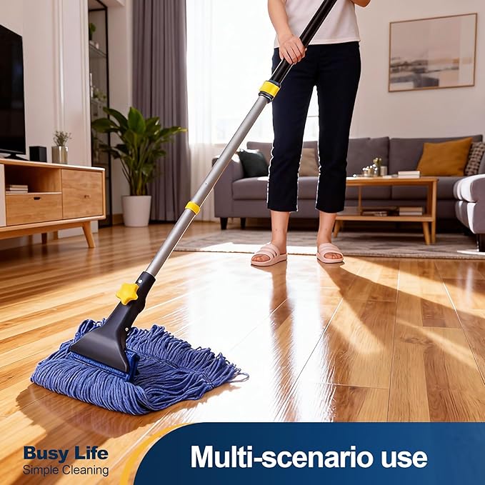 Yocada Looped-End String Wet Mop Heavy Duty Cotton Mop Commercial Industrial Grade Telescopic Iron Pole Jaw Clamp Floor Cleaning 55.1 inch