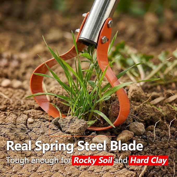 63-Inch Stirrup Hoe Garden Tool - Action Hoe with 15° Sharp Spring Steel Blade & Anti-Loosening Nut, Adjustable Long Handle Weeding Tool for Flower Beds, Yard, and Farm Weeding
