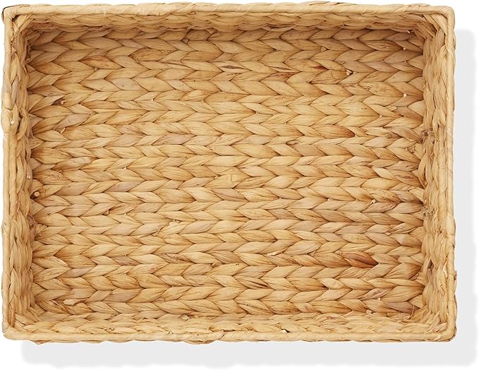 Casafield Set of 4 Water Hyacinth Pantry Baskets, 12-1/2" x 17" x 5", with Chalkboard Labels and Chalk Marker - Natural, Woven Storage Bin Organizers for Kitchen Shelves