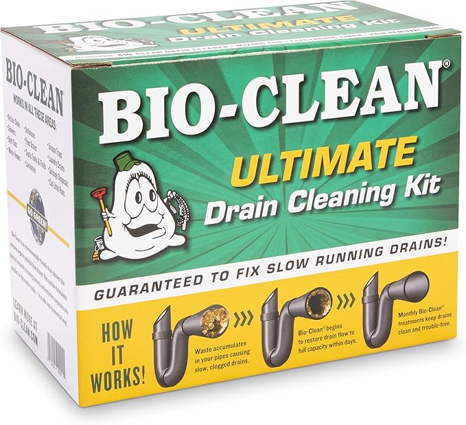 Bio-Clean Ultimate Drain Cleaning Kit Cleans Drains- Septic Tanks - Grease Traps All Natural and 100% Guaranteed No Caustic Chemicals! Removes fats Oil and Grease, Completely Cleans Your System.