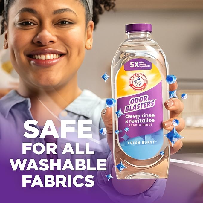 ARM & HAMMER Odor Blasters Deep Rinse and Revitalize Fabric Rinse, Laundry Additive, Eliminates Sweat and Musty Odors, Fresh Burst Scent, 50 fl oz