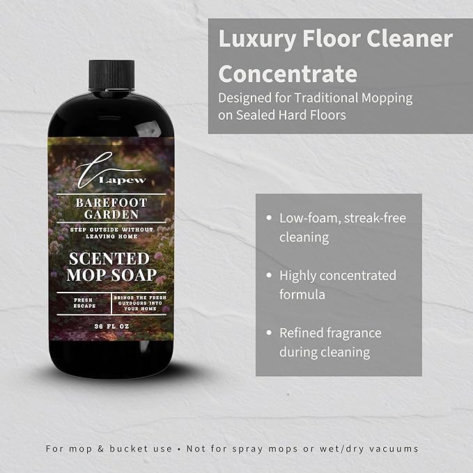 Lapew Barefoot Garden Scented Mop Soap - Luxury Floor Cleaner Concentrate for Mopping Tile, Laminate, Vinyl & Hardwood | Streak-Free, Low-Foam | 36 oz