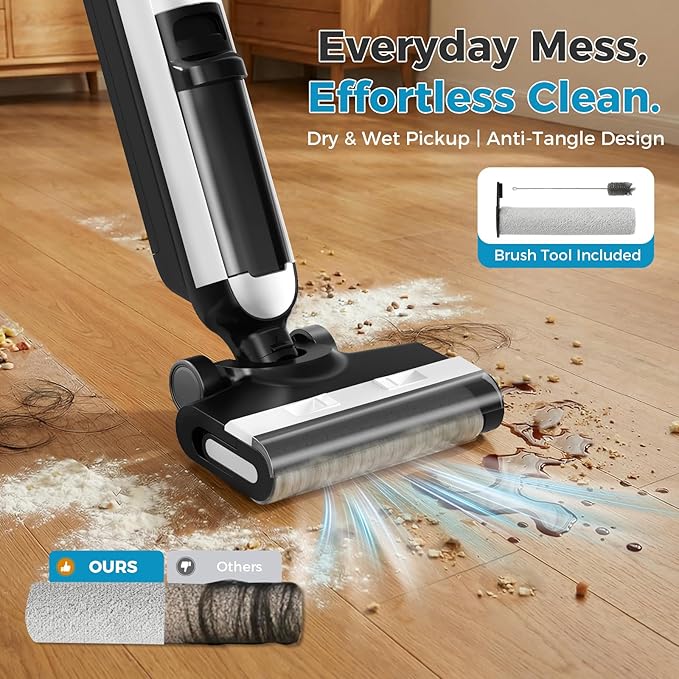 OLIXIS Wet Dry Vacuum Cleaner, Cordless All-in-One Vac Mops, Vacuum Mop with Self-Cleaning System, Dual Water Tank Design, Tangle-Free Brush, Dual-Edge Cleaning, 35-Min Runtime