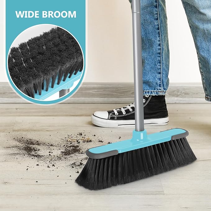 Indoor Broom,Soft Bristle Heavy-Duty Broom for Sweeping Concrete Courtyard Garage Patio Indoor Home Kitchen Office
