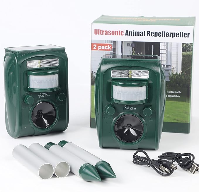 Lulu Home Ultrasonic Animal Repeller, Outdoor Weatherproof Solar Powered Rodent Repeller with Motion Activated Flashing LED Light, Repel Dogs, Cat, Squirrels, Raccoon, Rabbit, Fox & More