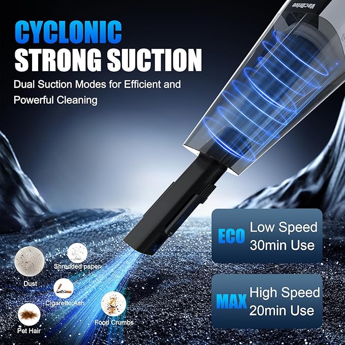 Handheld Vacuum Cordless, Ultra-Strong Suction Car Vacuum Portable Cordless, Rechargeable Hand Held Car Vacuum Cleaner High Power with Multi-Nozzles & Washable Filter for Car, Home, Pets, White
