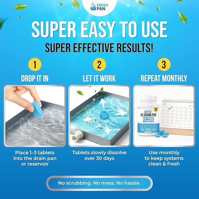 FreshPan AC Drain Pan Tablets (100 Count) | 4 Year Supply of Slow Release AC Condensate Pan Tablets for Clean, Fresh Flow