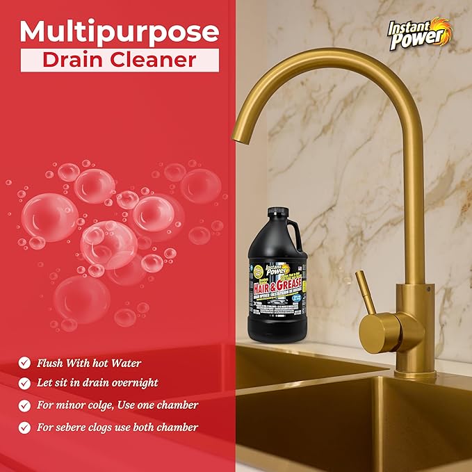 Hair & Grease Cleaner for Drains – Fast-Acting Liquid Clog Remover for Kitchen and Bathroom Plumbing, Safe for Pipes and Septic Systems, Includes Microfiber Cleaning Towel