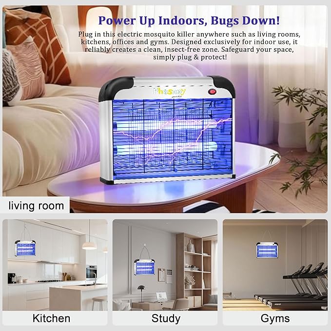 Electric Bug Zapper, 2800V High Grid Indoor Mosquito Killer with 20W Lamps, Plug-in Hanging Insect Trap for Mosquitoes, Moths, Gnats, Flies and Flying Insects Indoor Use