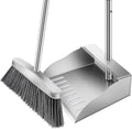 Metal Broom with Dustpan Combo Set-Long Handle Broom with Dustpan,Heavy Duty Standing Dust Pan & Soft Bristles Brooms,Indoor Outdoor Dust Pan Brooms for Home Office Lobby Floor