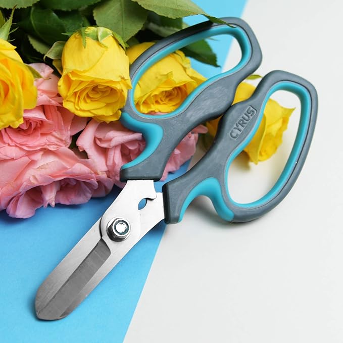 CYRUS Flower Scissors Floral Shears for Cutting Flowers,Garden Shears with Integrated Stab Remover,Florist Cutters Rose Snips,Blue