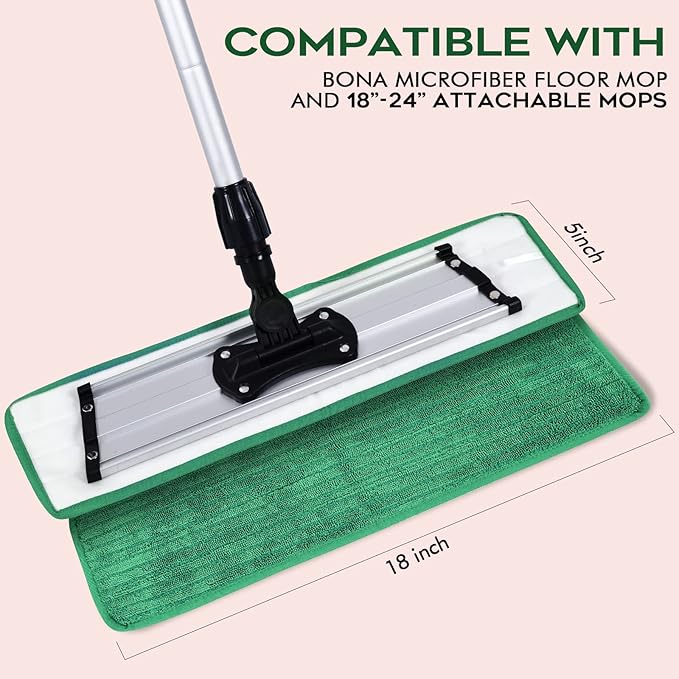 Matthew 18'' Microfiber Mop Replacement Pads for Wet Dry Reusable Mops Floor Home Commercial Cleaning Refills, Machine Washable Compatible with Bona Mop&Any Microfiber Flat Mop System Green (12 Pack)
