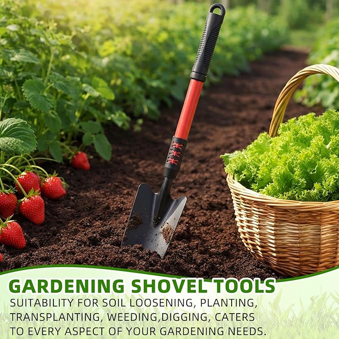 6 Pcs Garden Shovel Heavy Duty 16.93'' Long Handle Garden Hand Shovel Tool Extra Length Metal Hand Trowel Spade for Digging Planting Gardening Farm Lawn Yard Beach Home Shop