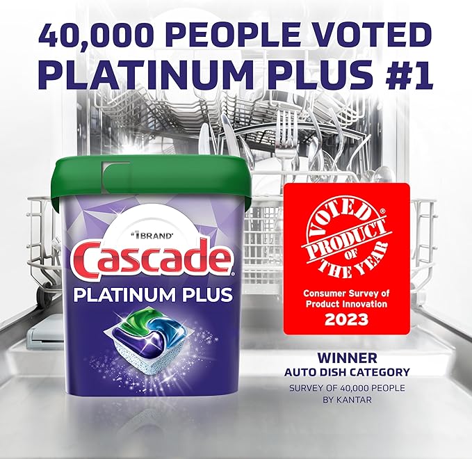 Cascade Platinum Plus ActionPacs Dishwasher Detergent Pods, Dishwasher Soap, Cleaning Supplies, Mountain, 62 Count