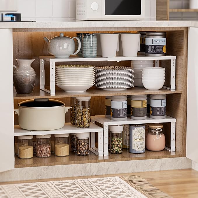 Adjustable Metal Shelving Unit, Stackable & Expendable Storage Rack for Home/Office/Kitchen, Space-Saving，Sturdy&Durable，Easy Assembly（1PACK/Medium/White