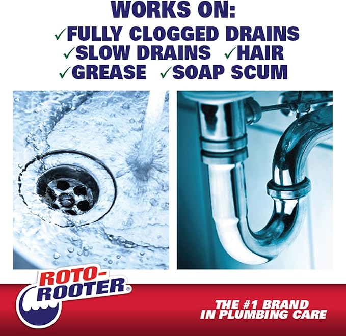Roto-Rooter Gel Clog Remover Drain Cleaner, Thick Gel Helps Clear Slow Drains and Break Down Hair, Grease and Soap Buildup, Suitable for Pipes, Toilets, Showers and Sinks, 80 oz