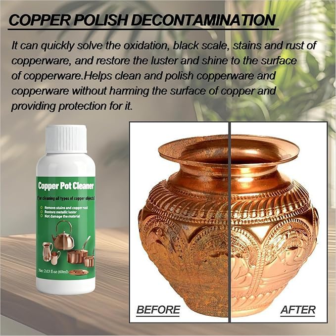 Truey Copper Pot Cleaner, Restores Shine & Removes Tarnish from Copper Wares, Multi-purpose Cleanser, Metal Polishing Compound detergent (60ml)