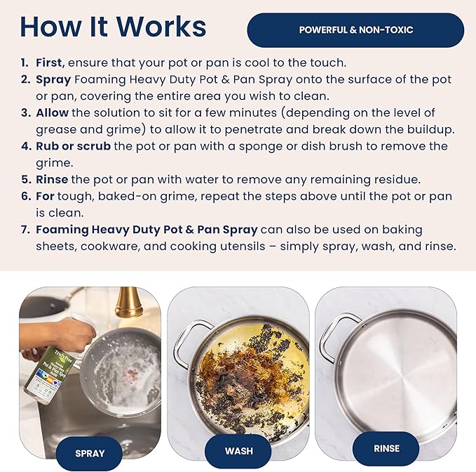 Truly Free Heavy Duty Pot & Pan Spray | Non Toxic Powerful Grease Remover, Multi-Purpose Kitchen Oven Cleaner Spray Degreaser for Stove Top, Grill Citrus Scent | Includes 1 Empty Bottle & 2 Refill