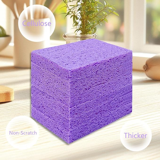 Cellulose Sponges, Large Size 4" x 6" x 1" - Heavy Duty Scrub Kitchen Sponge, Clean Tough Messes Without Scratching Kitchen Cleaning Pads, Pop Up Eco DIY (6 Pack), Purple