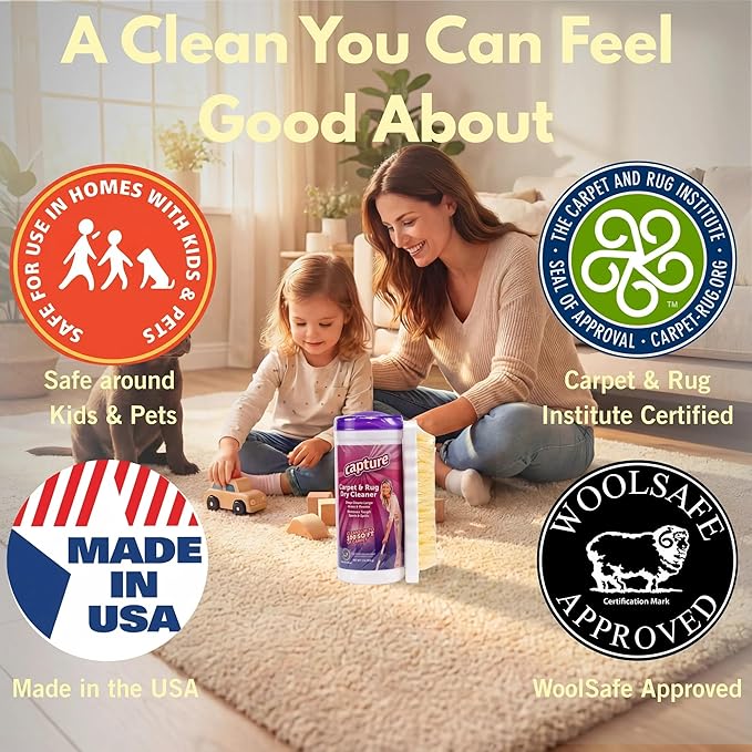 Capture Carpet & Rug Dry Cleaner w/Brush - Carpet Deodorizer & Freshener Powder - Pet Odor Eliminator - Fresh Natural Scent - Carpet Cleaner Powder - Odor Eliminator, Stains Spot Remover (1 lb)