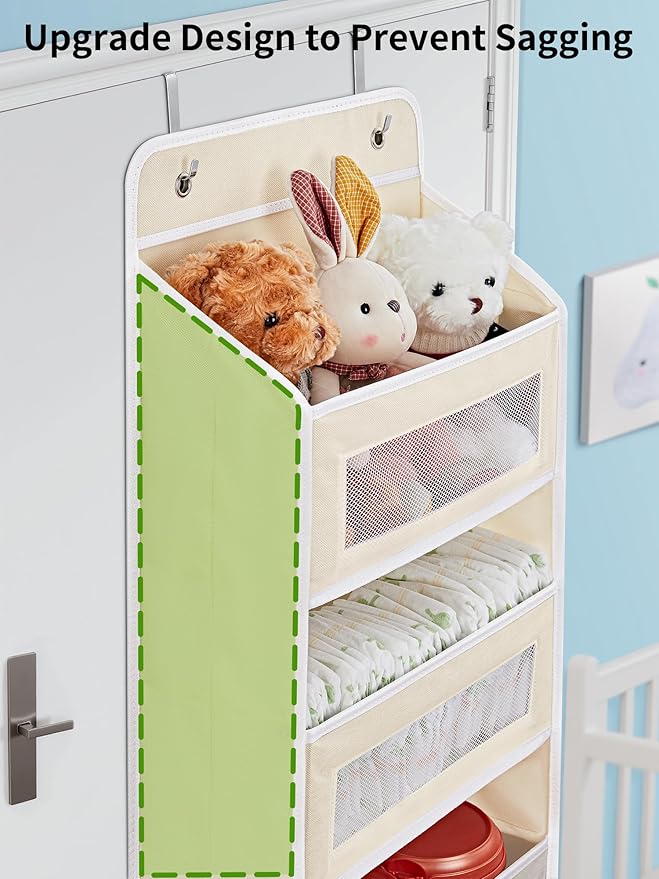 JARLINK Over The Door Organizer Storage, 5 Shelf Hanging Door Organizer with 5 Large Capacity Pockets, Anti Tilt 44 lb Load Behind Door Storage for Bedroom, Bathroom, Pantry, Nursery, (Beige)