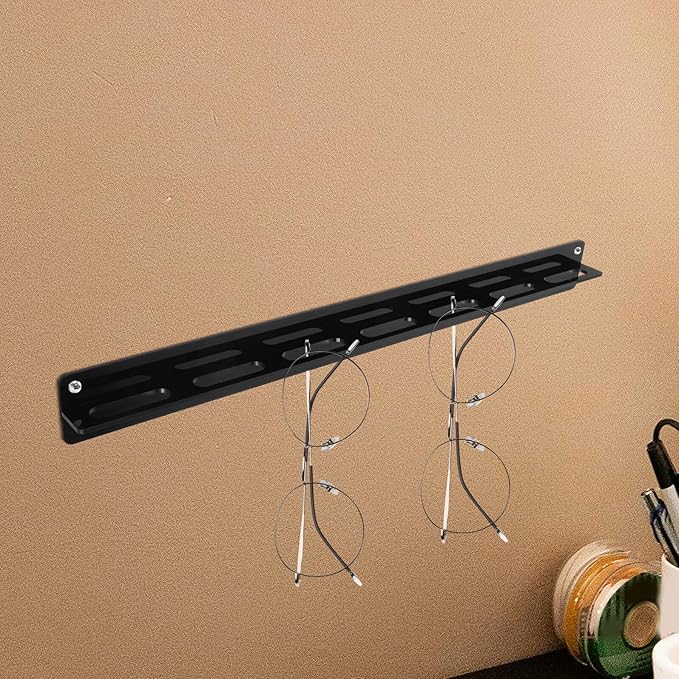 OSALADI Wall-Mounted Sunglasses Rack Acrylic Glasses Storage Organizer Black Space-Saving Eyewear Display for Home and Office