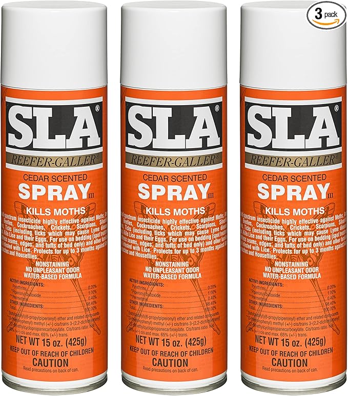 Reefer Galler SLA Cedar Scented Moth Repellent Spray, Kills Moths Bed Bugs and Pests on Contact, 15 oz (Pack of 3)
