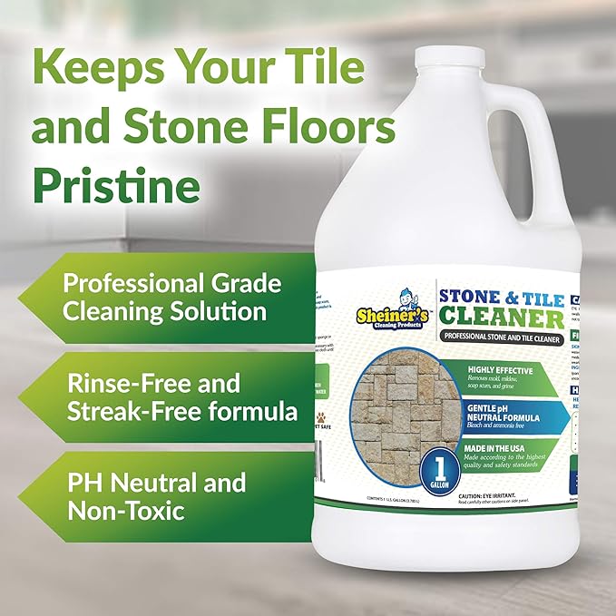 Sheiner's - Stone and Tile Cleaner, Ready-to-Use Multipurpose Cleaner for Garage Floor Tiles, Polished Stones, Granite Stone, Marble Tile, Slate Tile, and More Concrete Surfaces, 1 Gallon
