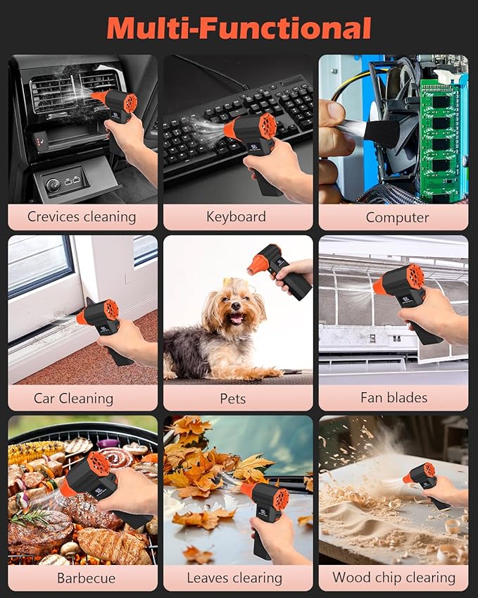 Compressed Air Duster, 120,000RPM Electric Air Duster, 4 Speeds Powerful Brushless Motor with LED Light, Rechargeable Cordless Air Blower for Computer, Keyboard, Car, Home