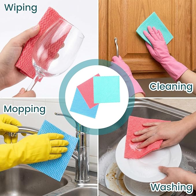 300 Pcs Disposable Dish Cloths, Reusable Cleaning Cloths and Towels, Highly Absorbent Wipes and Rags for Kitchen, Home, Office (Red, Blue, Green)