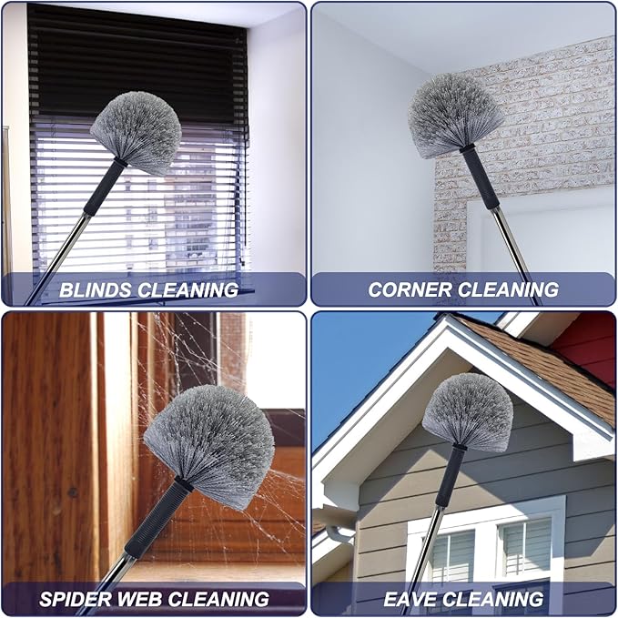 2 Pack Grey Twist-On Cobweb Duster Head Brush - Fits Standard 3/4 inch Threaded Poles, Attachment Spider Web Duster Brush for Outdoor & Indoor Cleaning