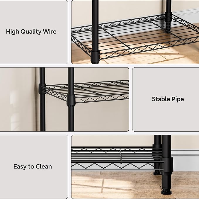 M MZG 5 Tiers Shelf Metal Storage Shelves Wire Rack Closet Organizers with Wheel for Garage Kitchen Bathroom Laundry Black 11.8" D x 17.7" W x 55" H