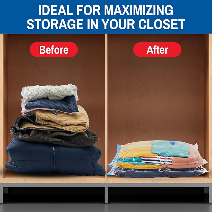 Spacesaver Roll Up Vacuum Storage Bags for Jackets, Suits, Dresses & Clothes – Sealed Compression Bags with Hand Pump – Space Saver Bags for Moving, Travel & Organization - Pack of 8