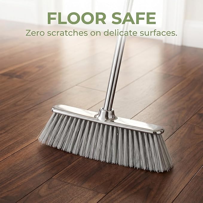 Indoor Soft Bristles Angle Sweeping Broom with Long Handle for Kitchen Hardwood Floor Cleaning (Broom)